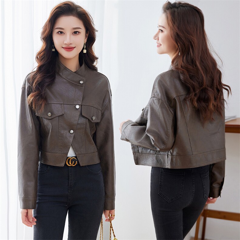 皮衣夹克外套女秋冬季2024新款高级感别致宽松短款美式复古小个子，女装皮衣，潮流依族