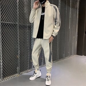 2021现货主推男士立领两件套休闲夹克运动套装D02图片