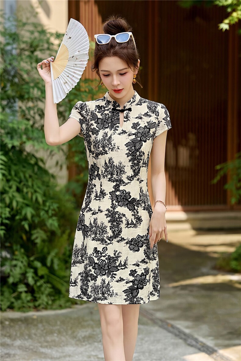 新中式风改良旗袍连衣裙女装2026新款夏季高级感小个子水墨裙子,女装连衣裙,丽影随形