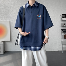 现货DX10119-特批30控68夏季新款大码假两件腊肠狗短袖T恤，男装T恤，电商A059