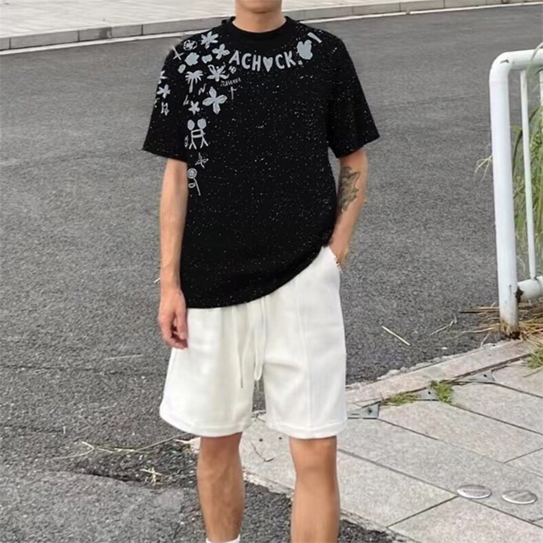万针全刺绣工艺抖音得物高品质260克重磅纯棉双纱美式高街短袖T恤,男装T恤,电商A486
