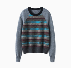 2025百搭简约费尔岛提花圆领套头衫，女装针织衫/毛衣，兴泰羊绒