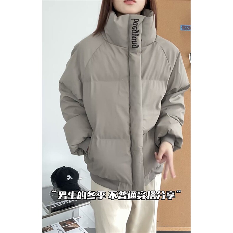现货冬季三防重磅硬挺boxy短款羽绒刺绣立领PU皮棉衣外套加厚棉服，男装棉衣，电商A486-1