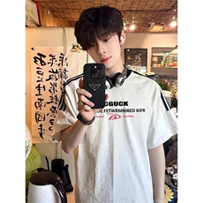 夏季美式高街重磅纯棉三条杠织带撞色男女短袖T恤ZD535-特P30，男装T恤，电商A486
