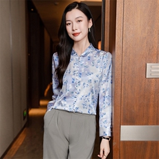 长袖印花真丝衬衫女2026春夏新款时尚洋气减龄重磅真丝上衣小衫，女装衬衫，阿舍尔精品