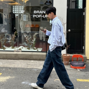 816B-CS015-P65条纹衬衫高级感宽松百搭韩版中性牛仔外套韩春
