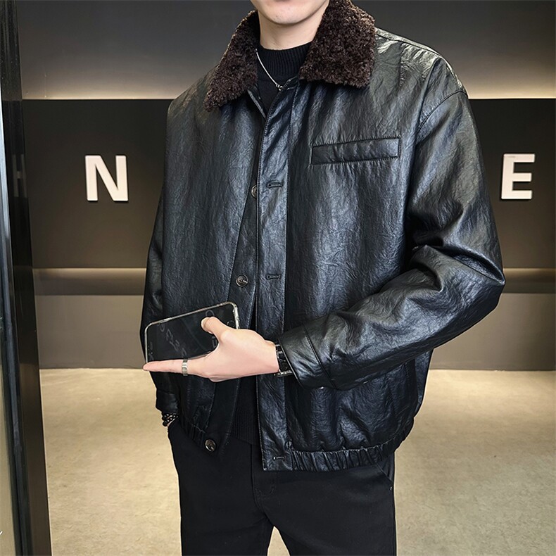 皮毛一体加绒加厚皮衣外套男士泰迪毛棉衣802-P215(控券后298)，男装皮衣，电商B328