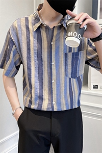 夏季印花纯棉夏季短袖衬衫男宽松社会小伙衬衣休闲TZ95P5078图片
