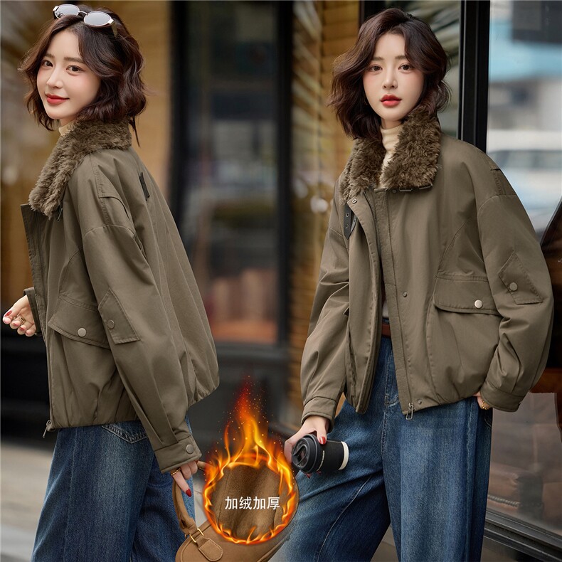 2025年冬季宽松街头长袖加绒内胆袖子加棉冬季外套女，女装棉衣/棉服，微微衣阁