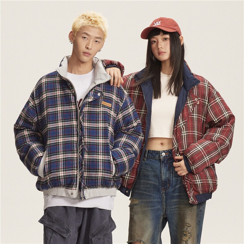 两面穿格子棉服--5675模特图258,男装棉衣,电商S012（CATTEE）
