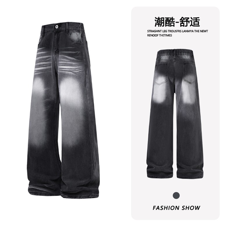 B221 美式ins高街暗黑重工艺修身微喇牛仔裤LK26624-特P45控78图片