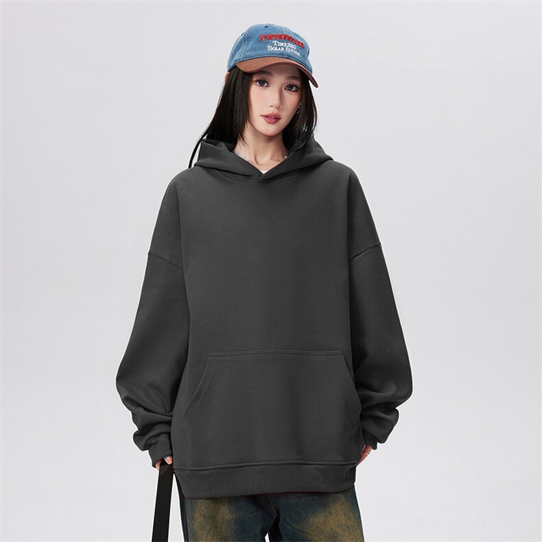 抖音得物高品质二开 26春装美式高街无帽绳光板纯色连帽卫衣XS056图片