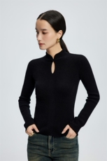 新中式衫水滴领针织衫女秋冬新款半高领修身内搭上衣服，女装针织衫/毛衣，玛卡隆羊绒