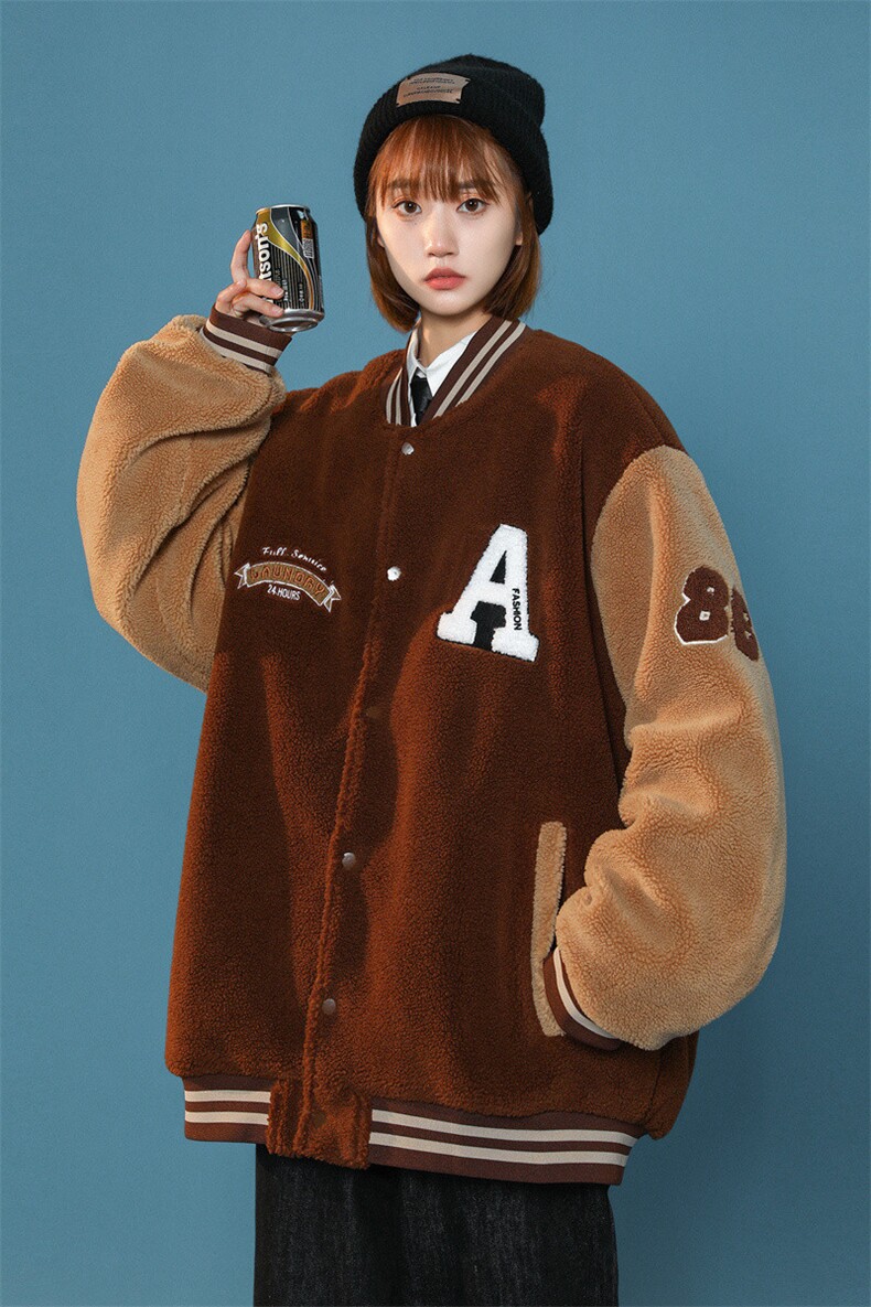 男女同款加绒加厚羊羔绒棒球领保暖棉服外套A406MY11P125,男装棉衣,星座309（原A406）