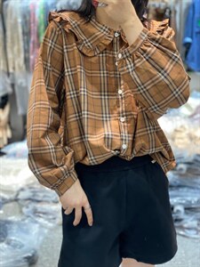 2022秋季新款韩版宽松休闲百搭显瘦格子衬衫图片