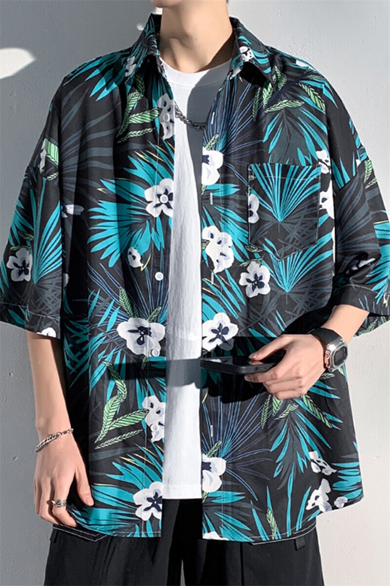 2025夏季新款光影墙冰丝薄款弹力短袖花衬衫M-5XHC23204-特P25,男装衬衫,电商A022