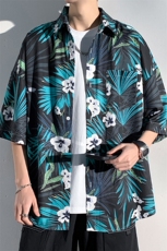 2025夏季新款光影墙冰丝薄款弹力短袖花衬衫M-5XHC23204-特P25，男装衬衫，电商A022