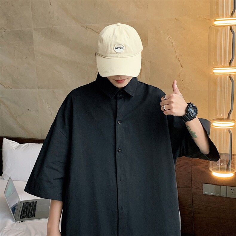 ！夏款港风冰丝衬衣男黑寸衫男白短袖衬衫男DXC282-P30,男装衬衫,电商B371