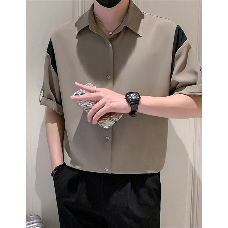 夏季薄款帅气短袖衬衫男士韩版ing潮时髦小众拼接撞色CA627,男装T恤,星座1116A（原606A-3）