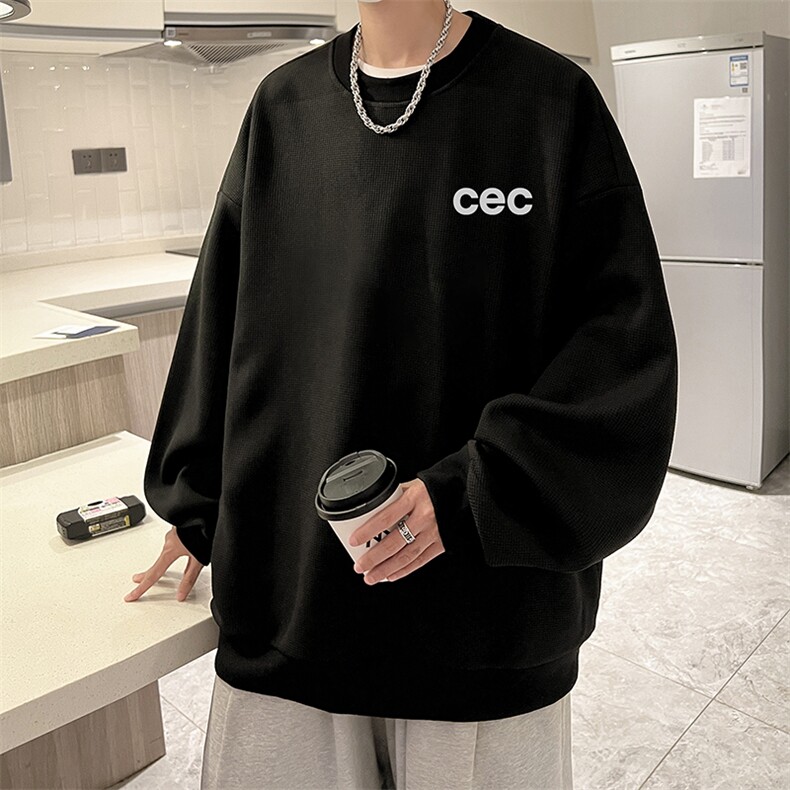 华夫格卫衣圆领卫衣男大码长袖t恤男外套HW76294-P30加绒款-P40,男装卫衣,电商A040