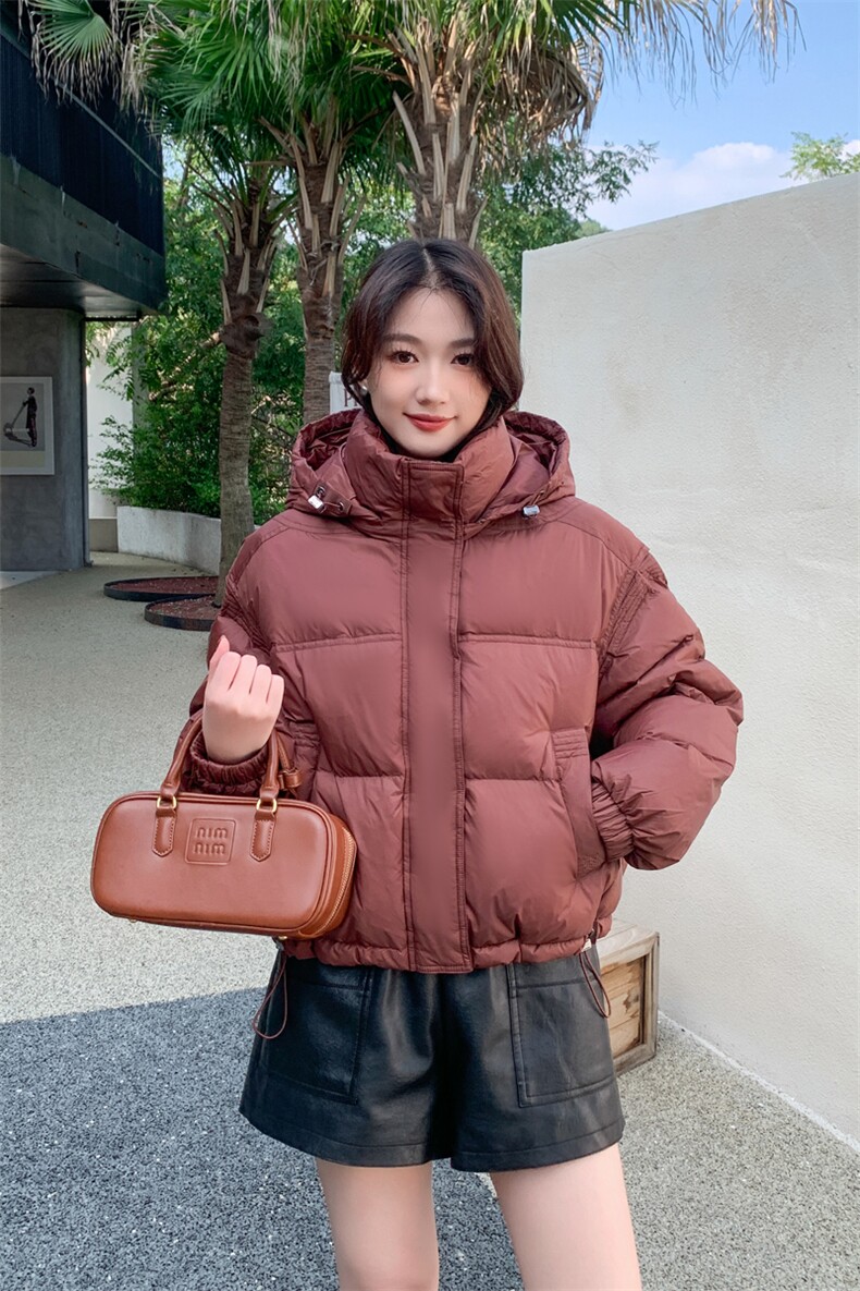 90%白鸭绒羽绒服2024冬季新款韩版短款立领连帽羽绒服外套女,女装羽绒服,美沁