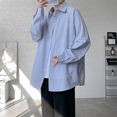 春夏条纹衬衫男长袖薄款痞帅高级感宽松慵懒风大码衬衣CS29003P45，男装衬衫，电商B312