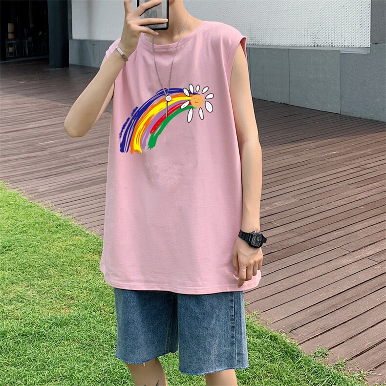 ！港风2023夏季无袖背心男加肥加大码宽松短袖T恤男BX264-P20，男装背心/马甲，电商B371