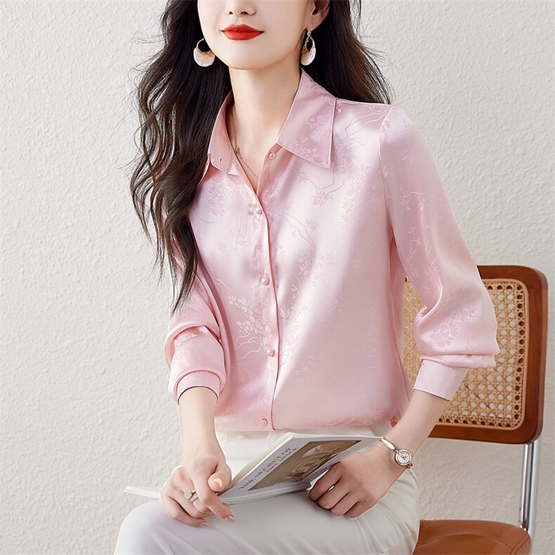 2024新款POLO领薄款衬衫女宽松提花气质中式风复古衬衣开衫图片