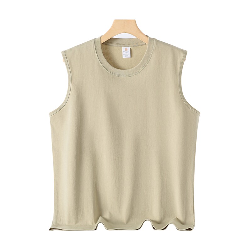 升级版冰感爽滑纯棉240克抖音得物二开宽松纯色坎肩无袖T恤背心，男装背心/马甲，电商A486