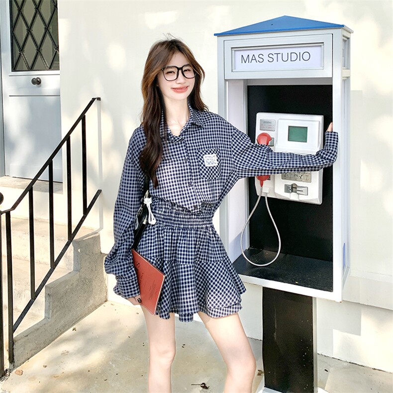 学院风蓝色格子连衣裙女春秋2025新款超火好看高级感小众气质裙子,女装连衣裙,浙宝276（原081）