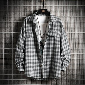 潮牌时尚男格子衬衫秋新款上市青少年时尚宽松休闲外套C60-P35图片