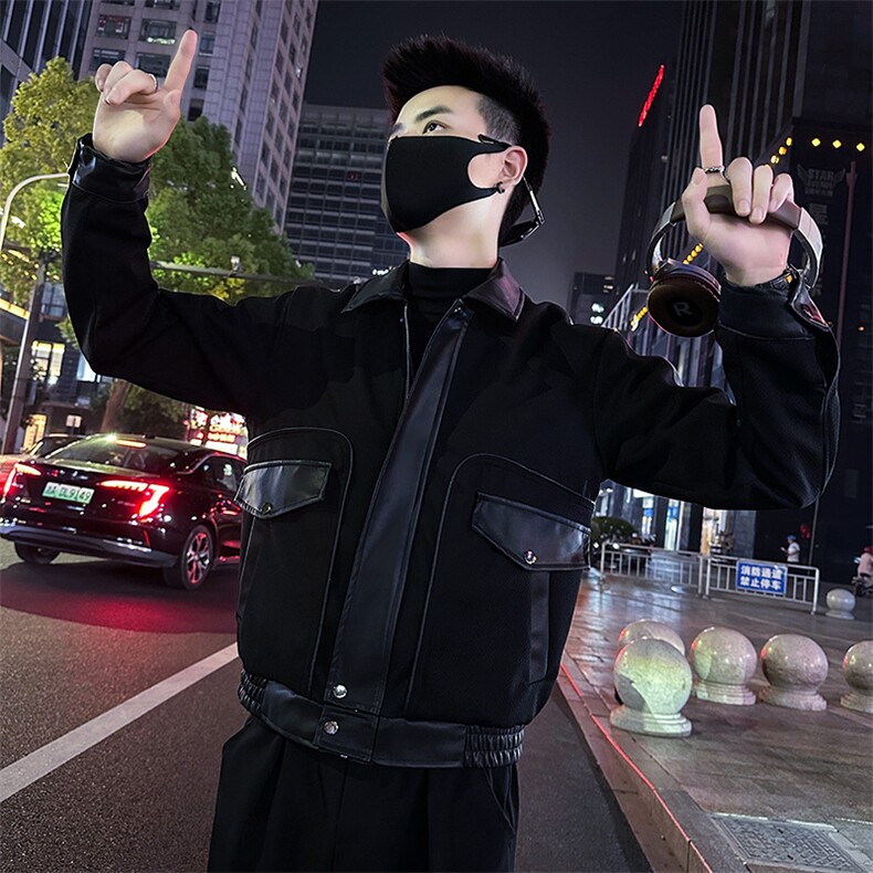 男士拼接翻领机车皮衣外套夹克 A368-P8810-P118图片