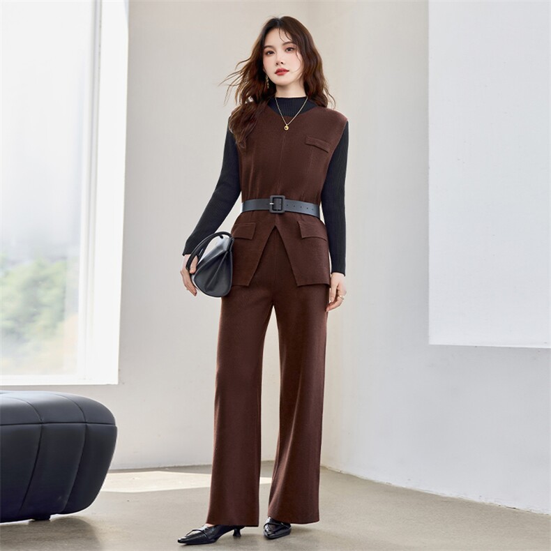 主推跑量现货！秋季新款时尚洋气设计感圆领显瘦百搭三件套裤女，女装套装/套裙，宝儿家