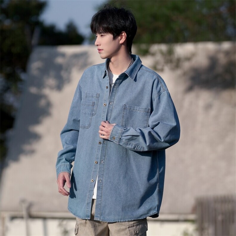 新款(跨境货源）长袖牛仔衬衫男宽松休闲外套,男装衬衫,星座1107-1
