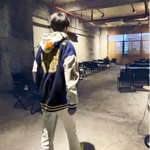 【现货】DM400-P65拼接毛呢夹克衫棒球服领秋冬宽松棒球领常规款图片