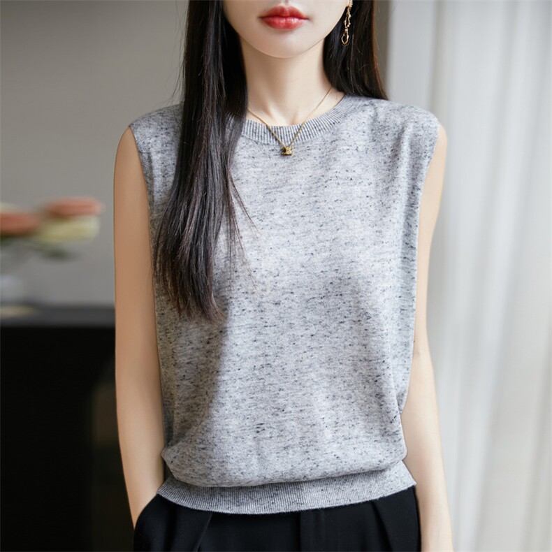 夏季精纺羊毛针织背心女圆领一线成衣点子纱无袖吊带宽松打底上衣,女装背心吊带,东远绒业