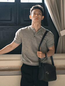 灰色美式亨利领毛衣男款秋季高级感慵懒风cleanfit内搭打底针织衫图片