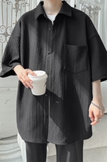特批35无差价2025夏季凉感冰丝垂坠感休闲男oversize短袖衬衫C844，男装衬衫，电商A001-1
