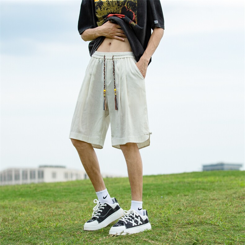 夏季风亚麻男士短裤新中式盘扣棉麻五分裤男加肥加大码中裤男,男装牛仔裤,电商A011（原4039）