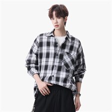 衬衫男秋季新款港风宽松大码磨毛格子长袖衬衣CS6638-特P29，男装衬衫，星座214-3