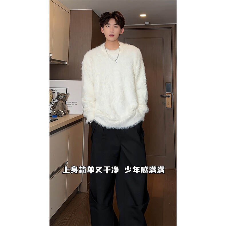 美式复古针织衫高级感外套港风软糯毛绒针织打底衫HY609TP60,男装针织衫/毛衣,电商A102B