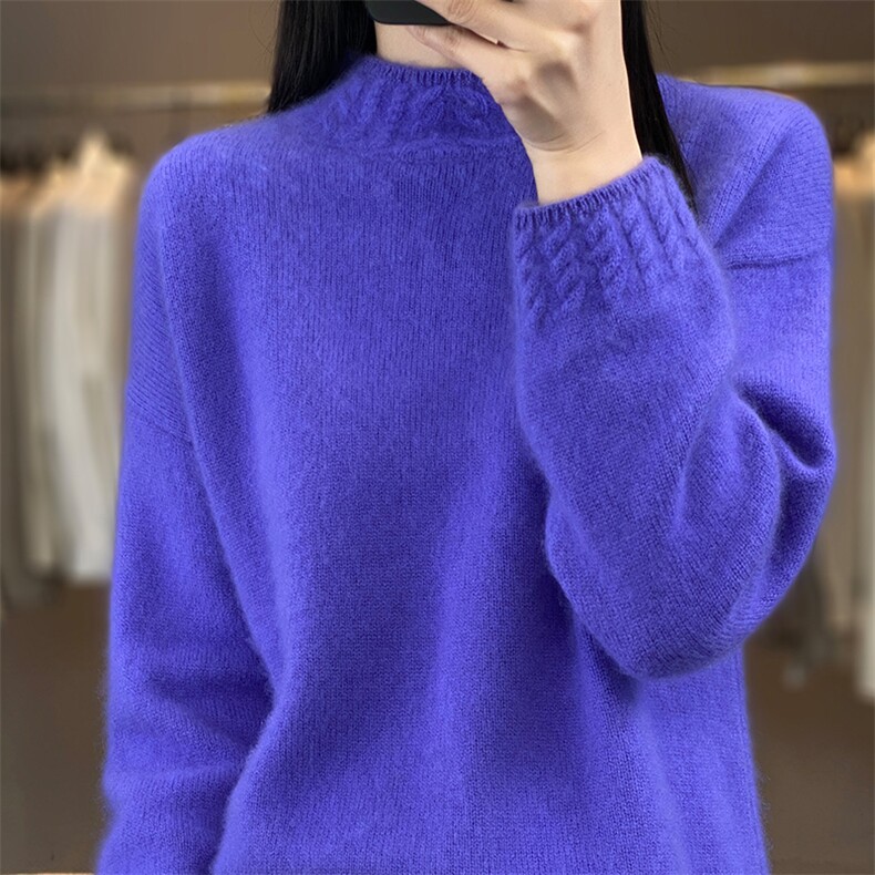 秋冬新款100%纯羊毛衫女半高领麻花加厚毛衣百搭羊绒打底针织衫,女装羊毛衫,吉高羊绒