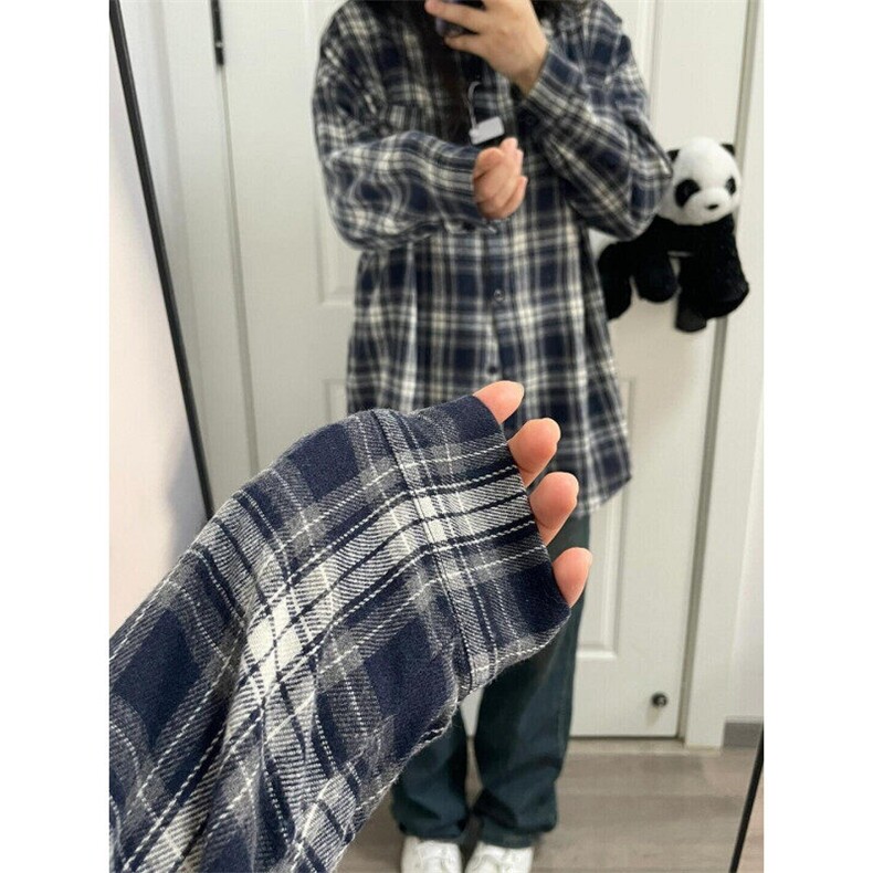 V3211HH-P38美式复古cleanfit藏青色格子衬衫男美式衬衣外套春季,男装衬衫,星座1007（原301D）