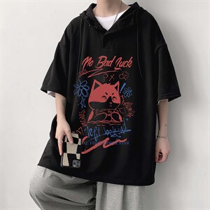 LD54226-P45 连帽短袖t恤男大码胖子带帽五分袖中袖 大皂风图片