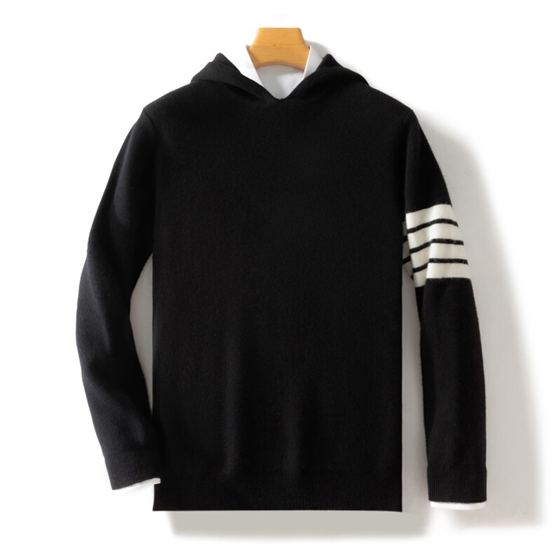 2024年秋冬季澳洲羊毛加厚袖子四杠帽衫，男装羊毛衫，忠诺羊绒