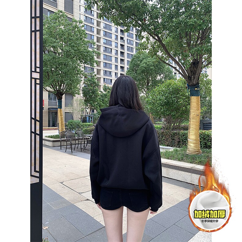 480G重磅加绒硬挺boxy男女秋冬美式高街防风高领卫衣开衫厚外套,女装短外套,电商A486