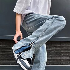 2023年新款男直筒休闲裤脚纽扣牛仔裤N140P50图片