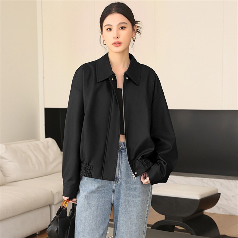 皮衣外套女短款2025春秋新款宽松大码中年妈妈小个子洋气夹克上衣,女装皮衣,七禧
