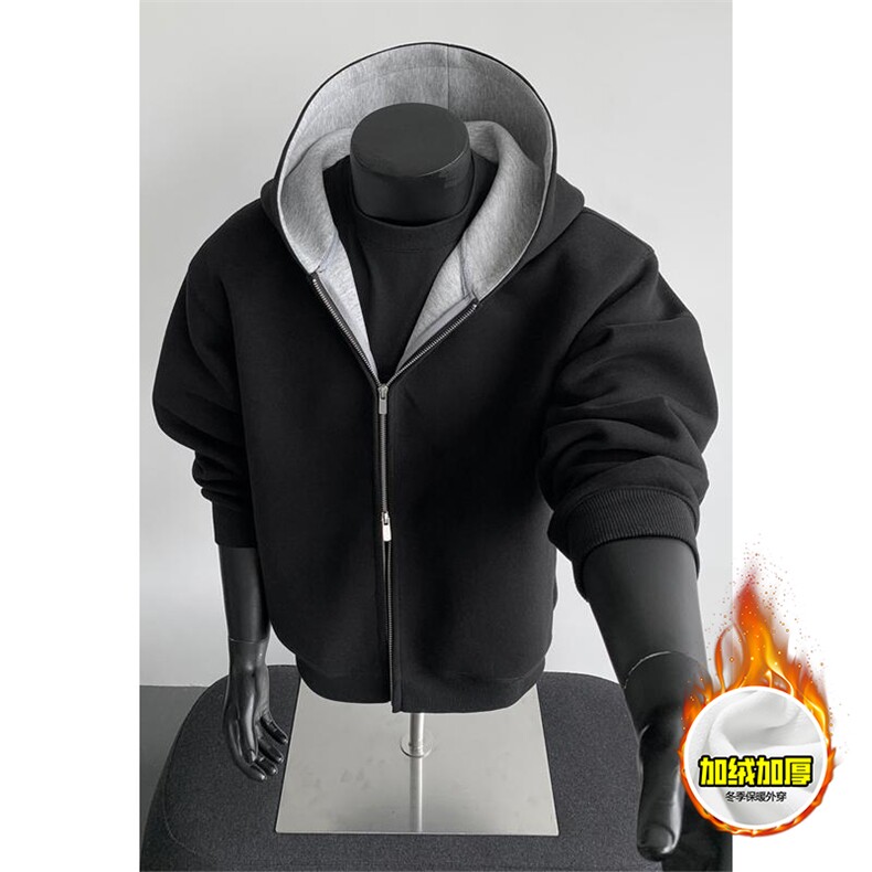 480G重磅加绒硬挺boxy男女秋冬美式高街双层双面卫衣开衫厚外套，女装短外套，电商A486-1