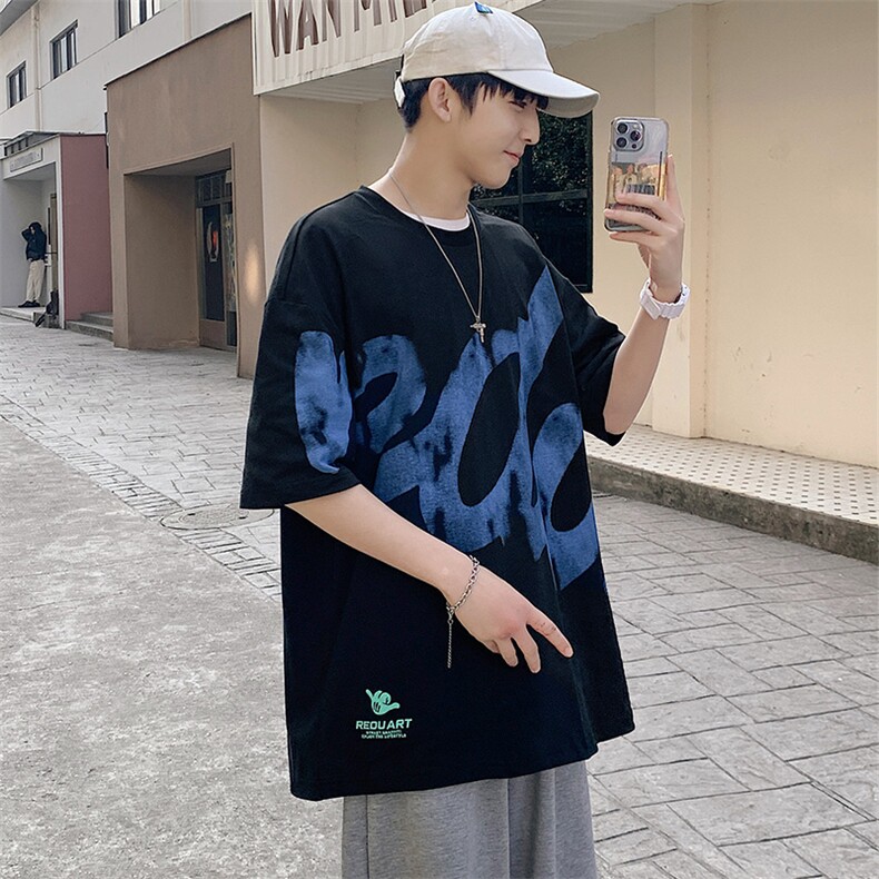 得物抖音40支双纱高品质印花运动半袖纯棉短袖T恤男女T7219-P45,男装T恤,电商A441-1